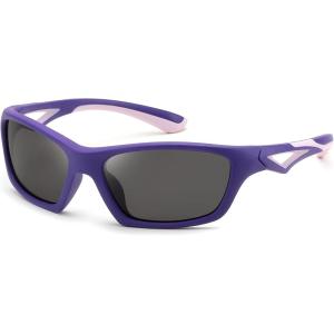 FEISEDY Kids Polarized Sunglasses TR90 Sports Cycling Glasses UV400 for Boys Girls Age 3-10 B0160(Purple Frame Grey Lens)