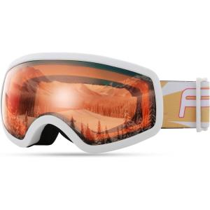 FEISEDY Kids Ski Goggles,Snowboard Goggles for Boys Girl Youth,OTG Anti Fog UV Protection Snow Goggles B0019(White Frame & Orange Mirrored Lens (Vlt 34%))