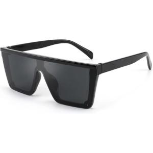 FEISEDY Kids Sunglasses, Flat Top Shield Square Sunglasses with Rimless Fashion Shades for Age 1-7, B4061(Black Frame/Grey Lens)