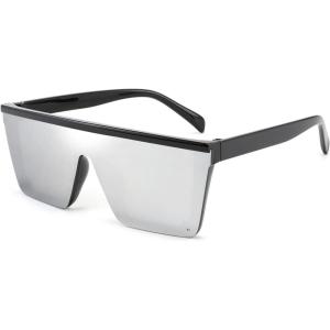 FEISEDY Kids Sunglasses, Flat Top Shield Square Sunglasses with Rimless Fashion Shades for Age 1-7, B4061(Black Frame/Silver Mirrored Lens)