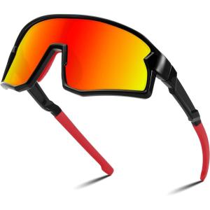 FEISEDY Kids Sunglasses Polarized Youth Baseball Sunglasses Sports Cycling Glasses for Boys Girls Age 4-8 B0183(Black Frame Red Mirrored Lens)