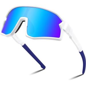 FEISEDY Kids Sunglasses Polarized Youth Baseball Sunglasses Sports Cycling Glasses for Boys Girls Age 4-8 B0183(White Frame Blue Mirrored Lens)