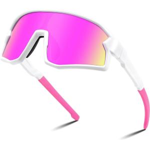 FEISEDY Kids Sunglasses Polarized Youth Baseball Sunglasses Sports Cycling Glasses for Boys Girls Age 4-8 B0183(White Frame Pink Mirrored Lens)