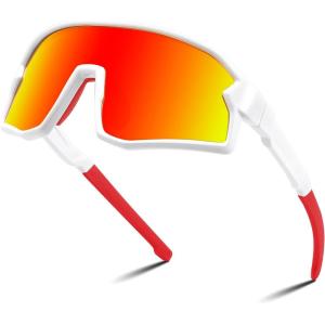 FEISEDY Kids Sunglasses Polarized Youth Baseball Sunglasses Sports Cycling Glasses for Boys Girls Age 4-8 B0183(White Frame Red Mirrored Lens)