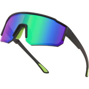 FEISEDY Kids Sunglasses Youth Baseball Polarized Sunglasses Sports Lightweight TR90 Frame Boys Girls Cycling B0213(Black Frame Green Mirrored Lens)