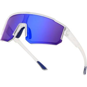 FEISEDY Kids Sunglasses Youth Baseball Polarized Sunglasses Sports Lightweight TR90 Frame Boys Girls Cycling B0213(Clear Frame Blue Mirrored Lens)