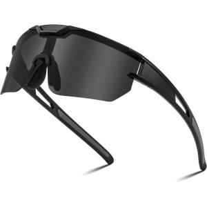 FEISEDY Kids Sunglasses Youth Baseball Sun Glasses, UV400 Sports Cycling Softball Sunglasses for Adult Boys Girls B0227(Black Frame Grey Lens)