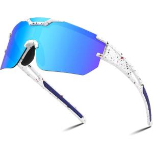 FEISEDY Kids Sunglasses Youth Baseball Sun Glasses, UV400 Sports Cycling Softball Sunglasses for Adult Boys Girls B0227(White Frame Blue Mirrored Lens)