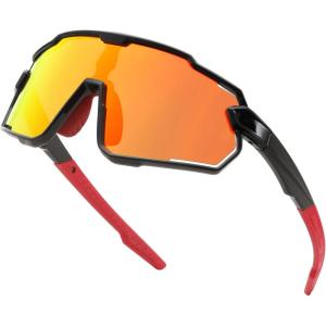 FEISEDY Kids Teens Baseball Polarized Sunglasses Lightweight Frame UV400 Sports Cycling Shades for Boys Girls B0190(Black Frame Red Mirrored Lens)