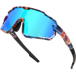 FEISEDY Kids Teens Baseball Polarized Sunglasses Lightweight Frame UV400 Sports Cycling Shades for Boys Girls B0190(Muticolor Frame Blue Mirrored Lens)