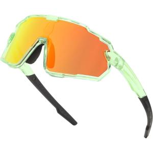 FEISEDY Kids Teens Baseball Polarized Sunglasses Lightweight Frame UV400 Sports Cycling Shades for Boys Girls B0190(Transparent Green Frame Red Mirrored Lens)