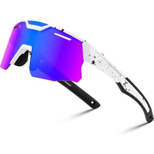 FEISEDY Kids Teens Baseball Polarized Sunglasses Sports Cycling Glasses for Youth Boys Girls Age 8-16 B0157(001 White Frame Blue Mirrored Lens)