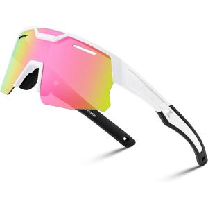FEISEDY Kids Teens Baseball Polarized Sunglasses Sports Cycling Glasses for Youth Boys Girls Age 8-16 B0157(002 White Frame Pink Mirrored Lens)