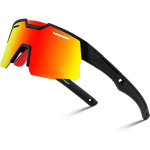 FEISEDY Kids Teens Baseball Polarized Sunglasses Sports Cycling Glasses for Youth Boys Girls Age 8-16 B0157(004 Black Frame Red Mirrored Lens)