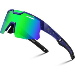 FEISEDY Kids Teens Baseball Polarized Sunglasses Sports Cycling Glasses for Youth Boys Girls Age 8-16 B0157(008 Blue Frame Green Mirrored Lens)