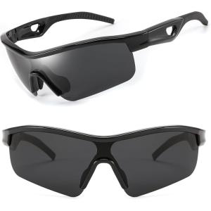 FEISEDY Men Sunglasses, Polarized Cycling Sunglasses, UV400 Sports Baseball Running Fishing Hiking Shades B2372(003 Black Frame & Grey)