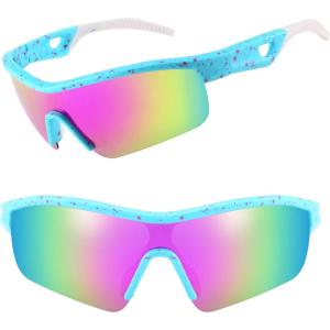 FEISEDY Men Sunglasses, Polarized Cycling Sunglasses, UV400 Sports Baseball Running Fishing Hiking Shades B2372(006 Blue Red Frame & Purple Mirror)