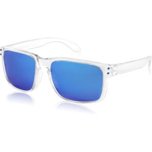 FEISEDY Men Sunglasses Polarized,Square Vintage Cycling Running Fishing Golf Hiking Sports Sun Glasses B0080(Polarized Blue Mirrored Lenses With Transparent Temples 005)