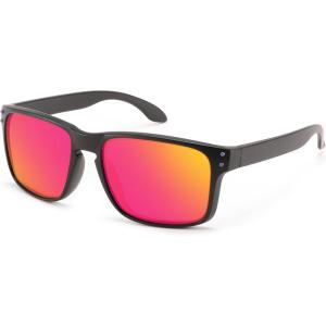 FEISEDY Men Sunglasses Polarized,Square Vintage Cycling Running Fishing Golf Hiking Sports Sun Glasses B0080(Polarized Red Mirrored Lenses With Black Temples 004)