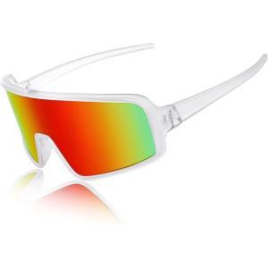 FEISEDY Men Women Sports Sunglasses Baseball Sun Glasses Cycling Fishing Running Trekking 80s 90s Youth Visor UV400 B2962(05 Clear Frame With Red Mirror Lens)