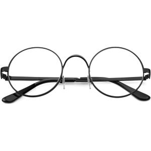 FEISEDY Metal Round Glasses for Men Women Retro Nerd Eyeglasses Classic Clear Lens Frame Costume Accessories B0275(Black)