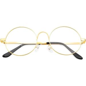 FEISEDY Metal Round Glasses for Men Women Retro Nerd Eyeglasses Classic Clear Lens Frame Costume Accessories B0275(Gold)