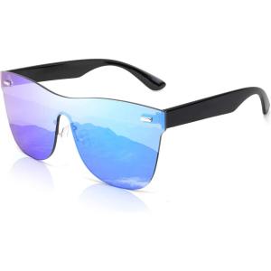 FEISEDY Mirrored Rimless Sunglasses One Piece Lens Reflective Sunglasses for Women Men B2647(Blue)