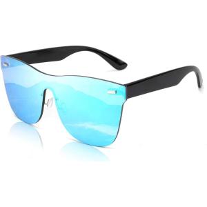 FEISEDY Mirrored Rimless Sunglasses One Piece Lens Reflective Sunglasses for Women Men B2647(Cyan)