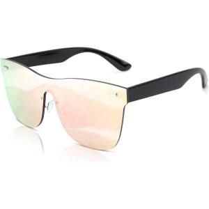 FEISEDY Mirrored Rimless Sunglasses One Piece Lens Reflective Sunglasses for Women Men B2647(Pink Gold)