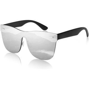 FEISEDY Mirrored Rimless Sunglasses One Piece Lens Reflective Sunglasses for Women Men B2647(Sliver)
