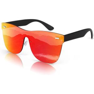 FEISEDY Mirrored Rimless Sunglasses One Piece Lens Reflective Sunglasses for Women Men B2647(Sunset Red)