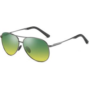 FEISEDY Night Driving Glasses Night Vision Aviator Anti Glare Eyewear for Men Women B2294(Gunmetal/Day&night)