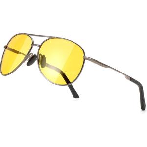 FEISEDY Night Driving Glasses Night Vision Aviator Anti Glare Eyewear for Men Women B2294(Yellow)