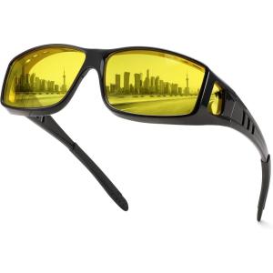 FEISEDY Night Driving Sunglasses Polarized Fit Over Sunglasses for Men, Yellow Lenses, Anti Glare Glasses B0225(Black *1)