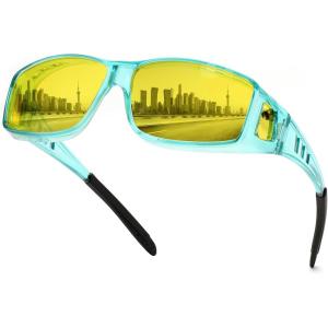 FEISEDY Night Driving Sunglasses Polarized Fit Over Sunglasses for Men, Yellow Lenses, Anti Glare Glasses B0225(Sky Blue *1)