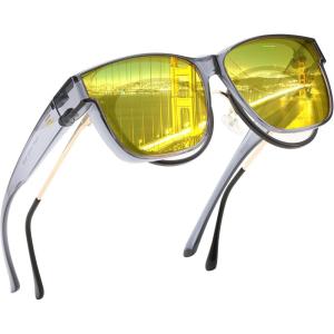 FEISEDY Night Vision Driving Glasses Anti Glare Fit Over Glasses for Men Women Polarized Nighttime B0250(Transparent)