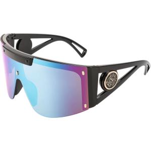 FEISEDY One Piece Oversized Sunglasses for Men Women Big Shades Wrap Shield Sunglasses for Cycling Driving Vacation B4027(Black Frame & Blue Mirrored Lens)