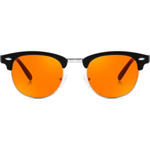 FEISEDY Orange Blue Light Blocking Glasses for Woman Men Amber Lenses Computer Gaming Glasses for Better Sleep(Semi-rimless-matte Black)