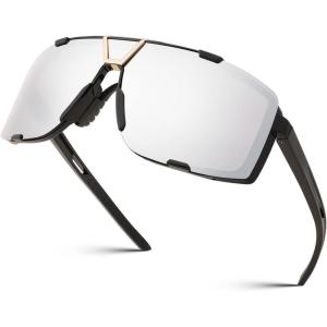 FEISEDY Outdoor Sports Sunglasses for Men Women Cycling Running Driving Glasses UV400 Protection B2342(002 Black | White Mirrored Lens)