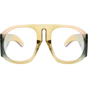 FEISEDY Oversized Blue Light Blocking Glasses Women Men Big Plastic Aviator Frame Eyewear Clear Lens Computer Glasses B2371(004 Yellow Pink Green Mosaic Frame)