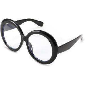 FEISEDY Oversized Blue Light Blocking Glasses Women Men Retro Big Round Frame Eyewear Clear Lens Computer Glasses B2997(001 – Black)