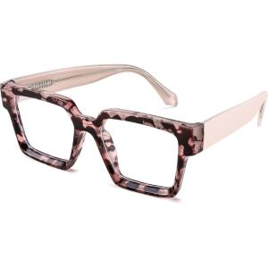 FEISEDY Oversized Blue Light Glasses for Women Men TR90 Retro Square Anti Eyestrain Glasses Rectangle Fashion Frame B0037(004 – Pink Leopard)