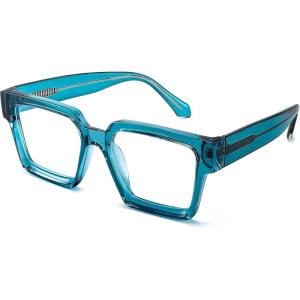FEISEDY Oversized Blue Light Glasses for Women Men TR90 Retro Square Anti Eyestrain Glasses Rectangle Fashion Frame B0037(006 – Blue)