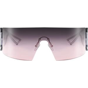 FEISEDY Oversized Flat Top Futuristic Wrap Sunglasses One Piece Goggles for Women Men Fashion Shades B4054(Transparent Grey Frame/Gradient Purple)