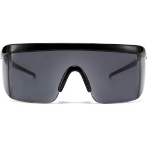 FEISEDY Oversized Mirror Shield Sport 80s Sunglasses Ski Goggles Flat Top One Piece Futuristic Visor Women Men B2522(004 Bright Black Frame Gray Lens)