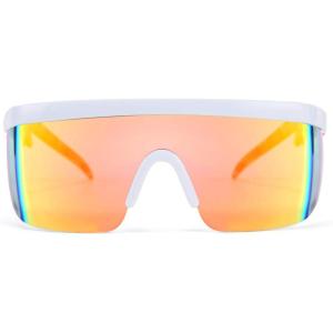 FEISEDY Oversized Mirror Shield Sport 80s Sunglasses Ski Goggles Flat Top One Piece Futuristic Visor Women Men B2522(C06 Rainbow Blue Red Leg)