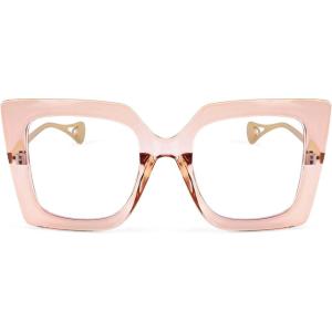 FEISEDY Oversized Square Blue Light Blocking Glasses Eye Strain Glare Pearl Inlay Arm Cat Eye Fashion Eyewear B2639(Champagne)