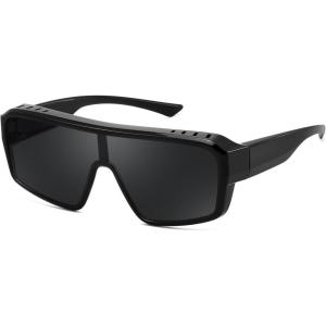 FEISEDY Oversized Square Sunglasses Fit Over Glasses for Men Women, Wrap-around One Piece Shades, Driving Outdoors B0332(Black/Grey)