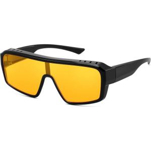 FEISEDY Oversized Square Sunglasses Fit Over Glasses for Men Women, Wrap-around One Piece Shades, Driving Outdoors B0332(Black/Yellow)