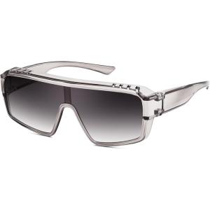 FEISEDY Oversized Square Sunglasses Fit Over Glasses for Men Women, Wrap-around One Piece Shades, Driving Outdoors B0332(Grey)